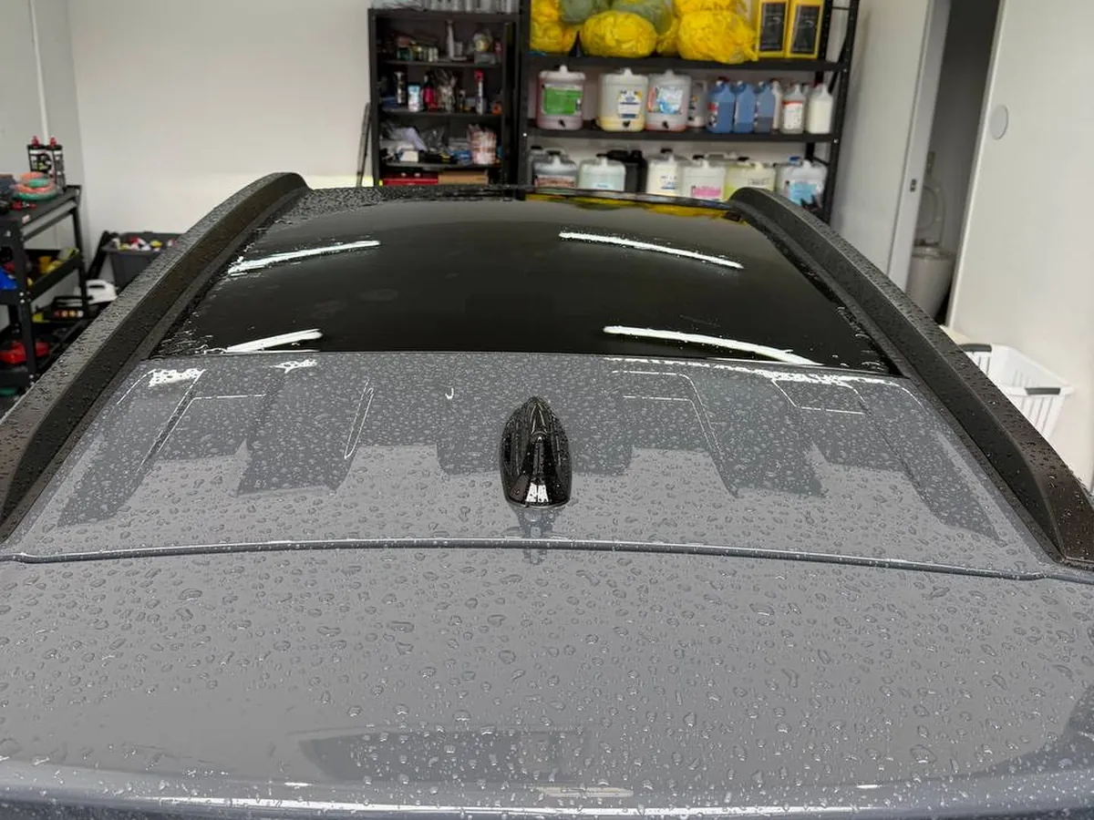Water beading on a ceramic coated roof and spoiler, Brisbane