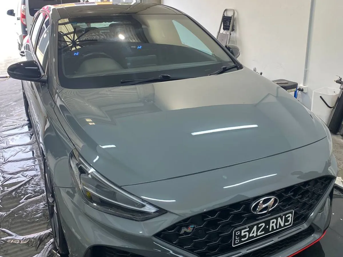 Ceramic coated Hyundai i30 N front, Brisbane