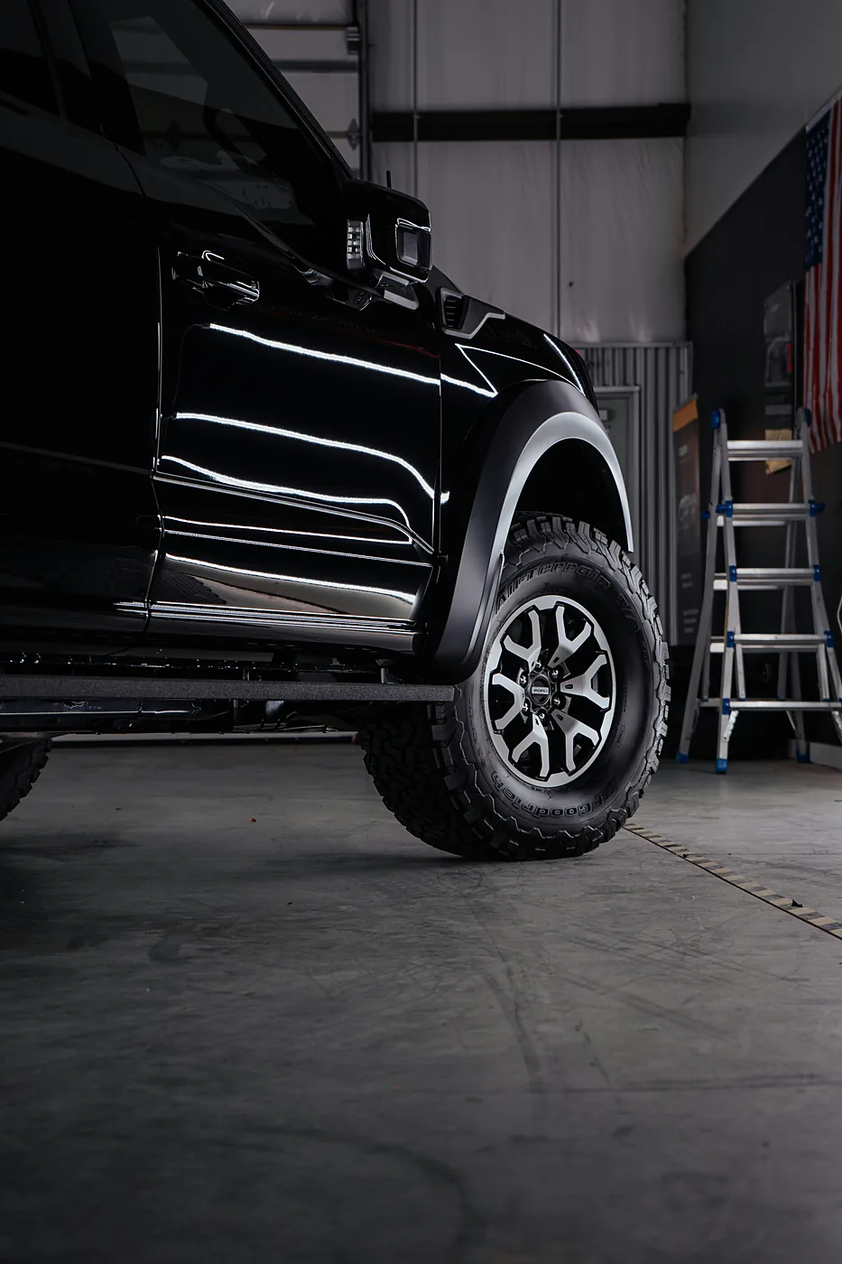 A ute being ceramic coated inside the Salisbury workshop